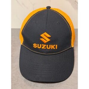 Suzuki Motorsports Trucker Hat Black Orange Embroidered Logo Snapback‎ Cap